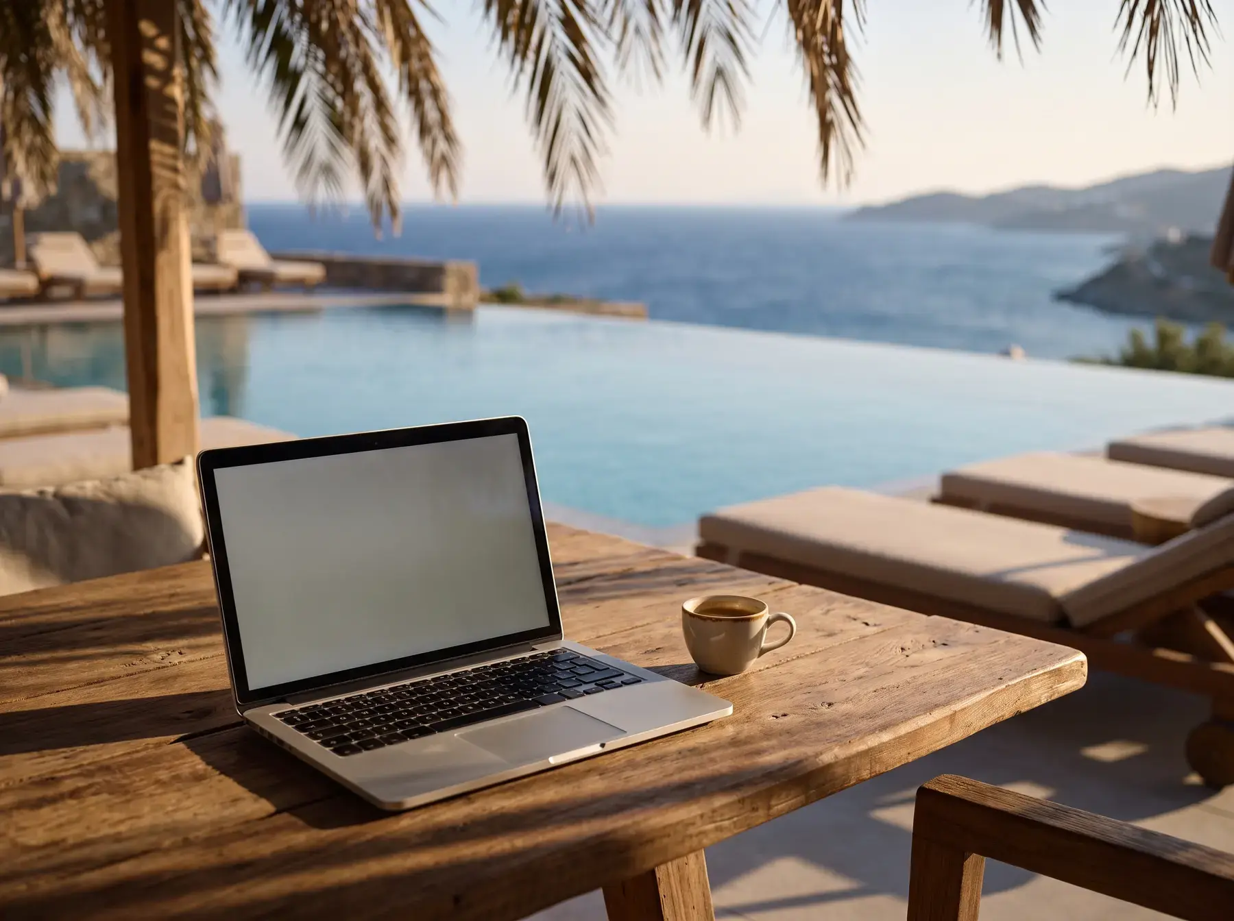 Bleisure Travel — práca pri rezortnom bazéne